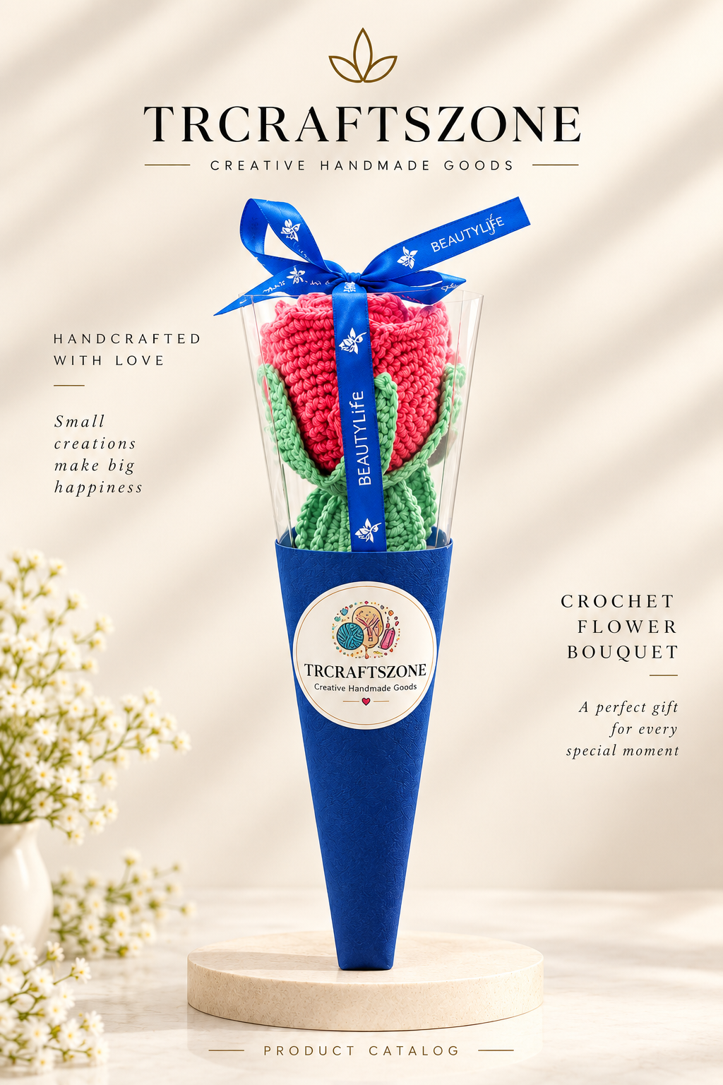 🌸 Handcrafted Crochet Flower Bouquet – Premium Handmade Gift