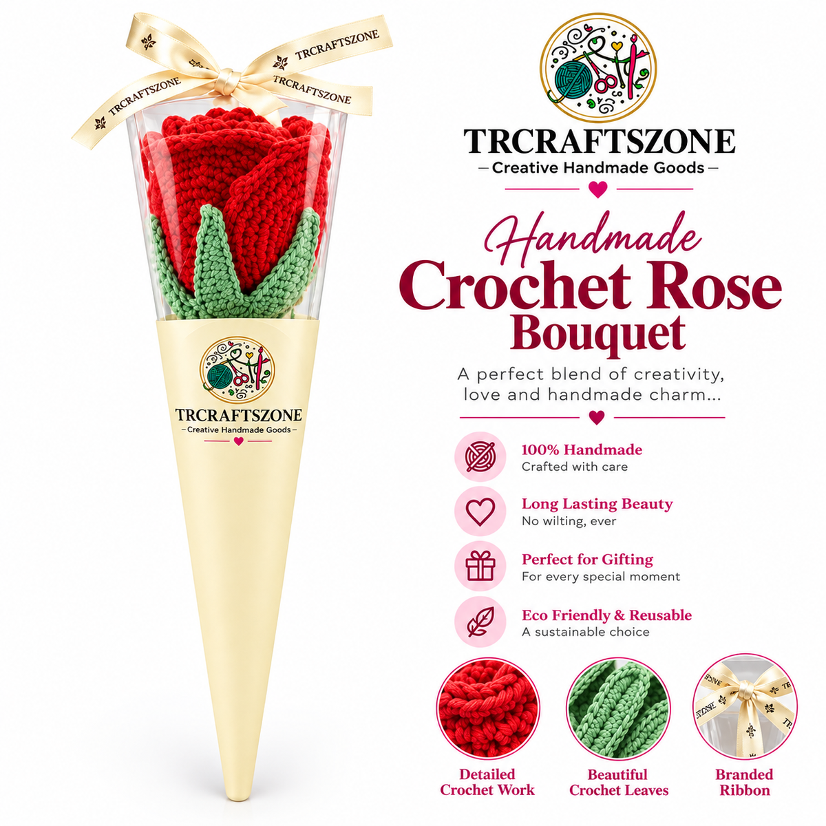 🌸 Handcrafted Crochet Flower Bouquet – Premium Handmade Gift