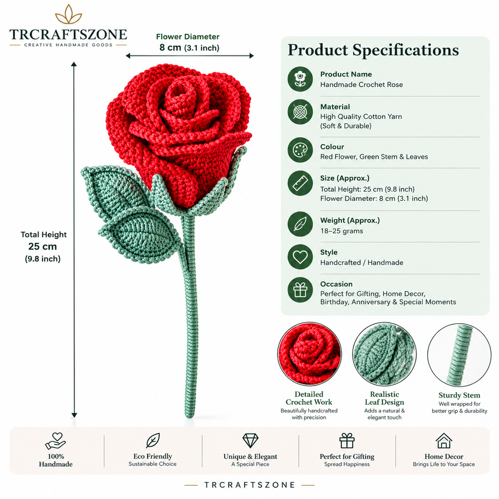 🌸 Handcrafted Crochet Flower Bouquet – Premium Handmade Gift