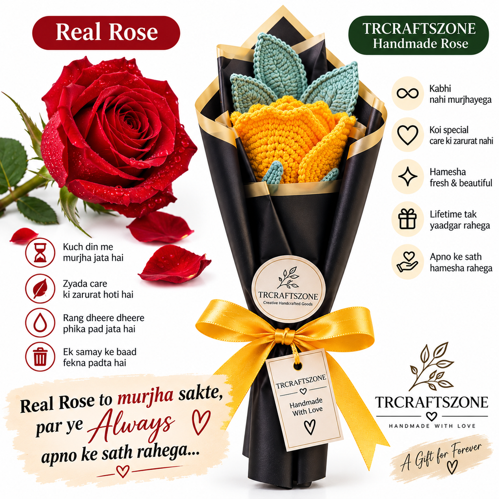 🌸 Handcrafted Crochet Flower Bouquet – Premium Handmade Gift