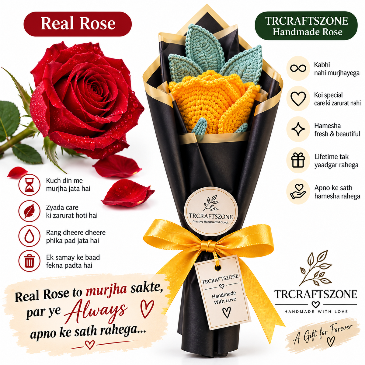 🌸 Handcrafted Crochet Flower Bouquet – Premium Handmade Gift
